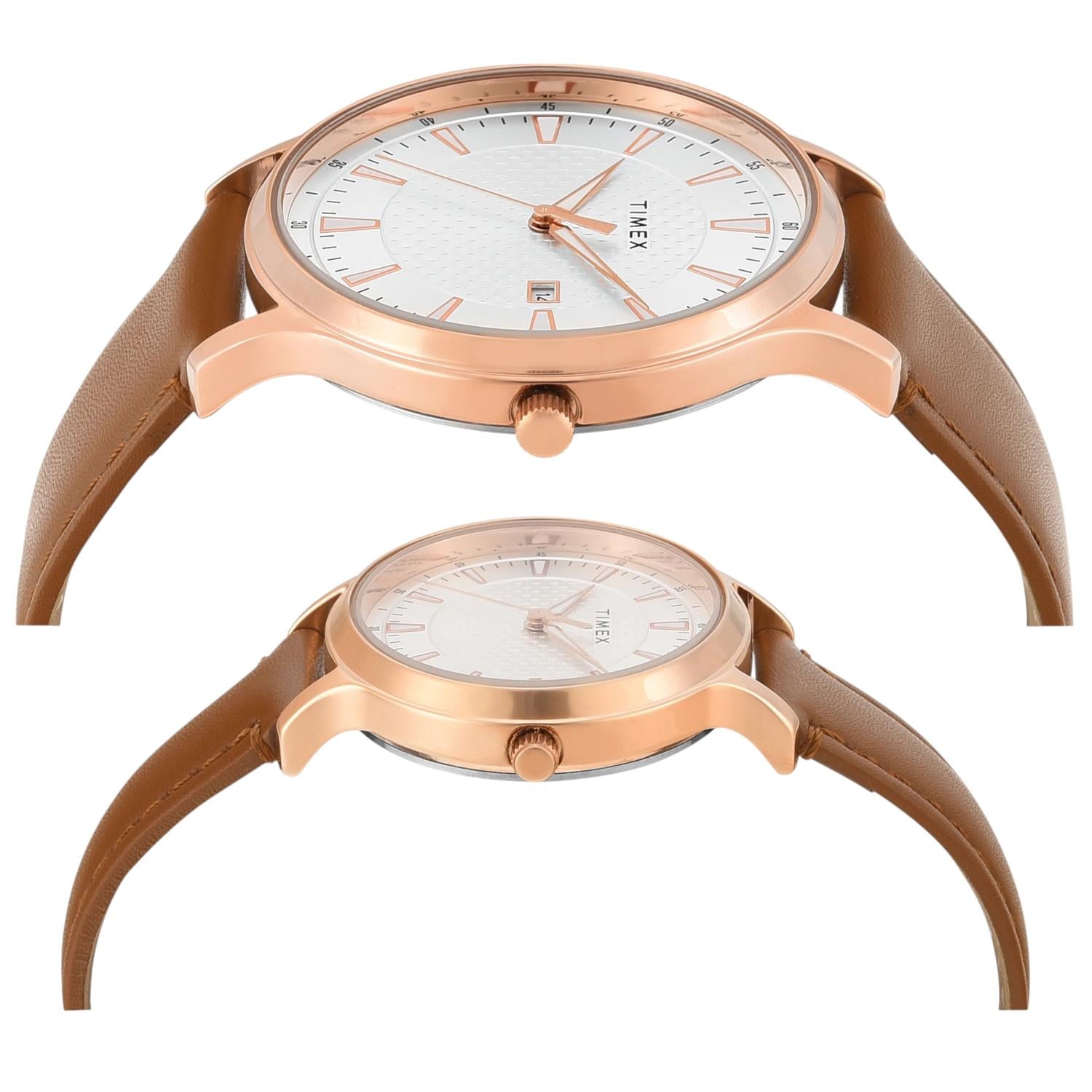 Fashion Couple Quartz Silver Dial Analog Leather Watch TW00PR320
