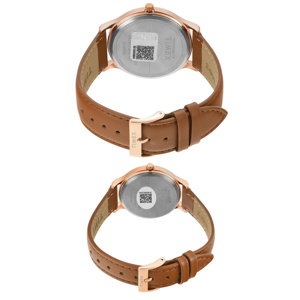 Fashion Couple Quartz Silver Dial Analog Leather Watch TW00PR320