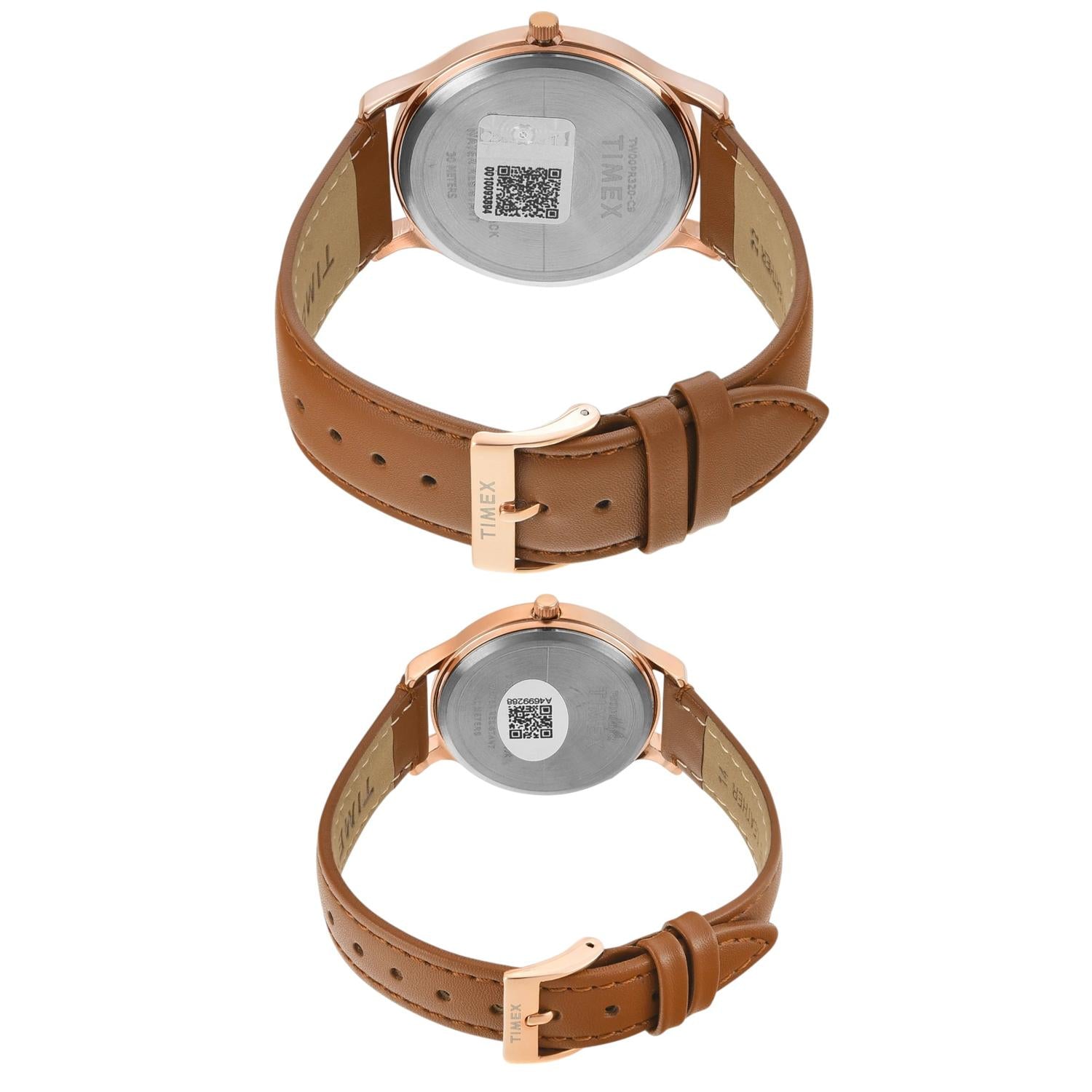 Fashion Couple Quartz Silver Dial Analog Leather Watch TW00PR320