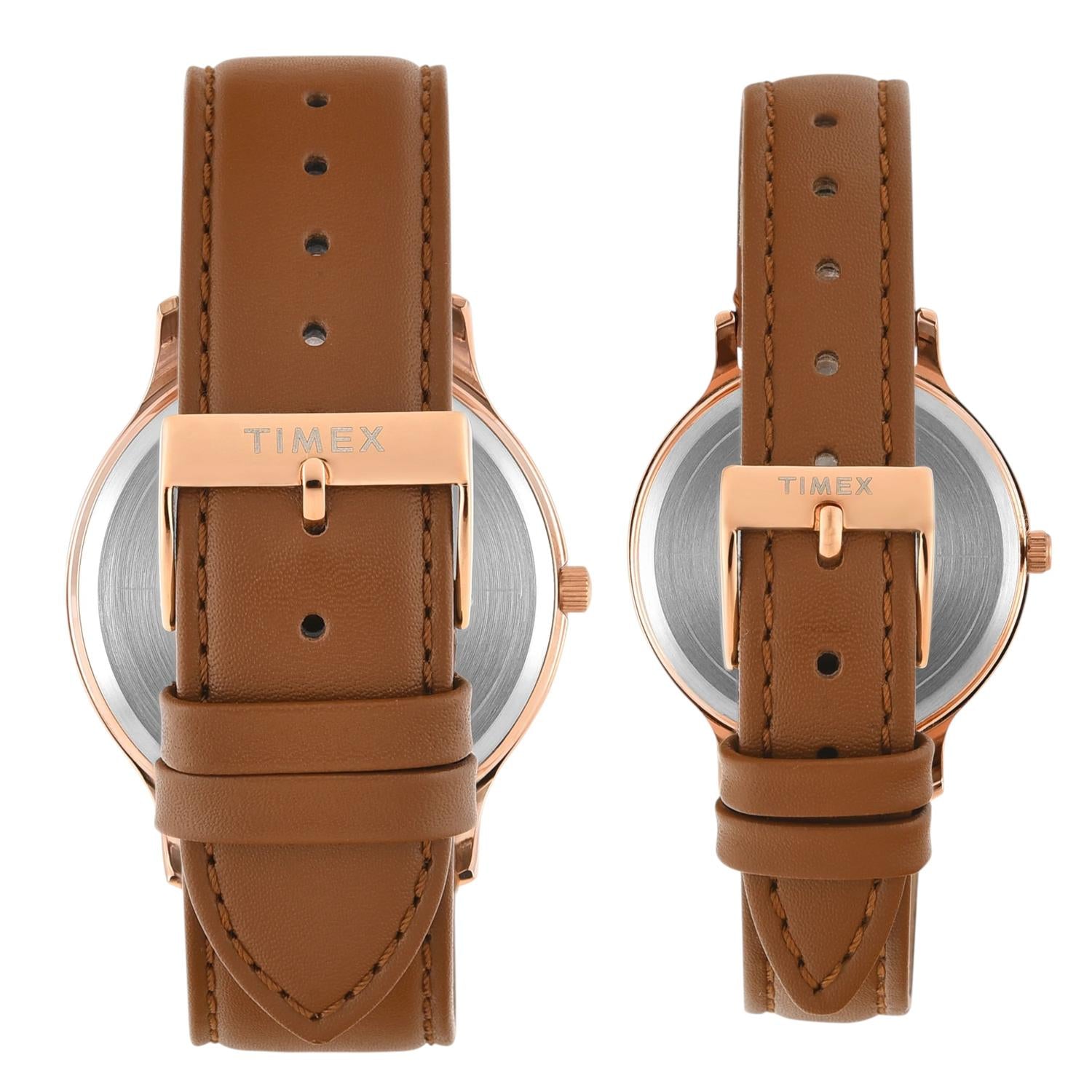 Fashion Couple Quartz Silver Dial Analog Leather Watch TW00PR320