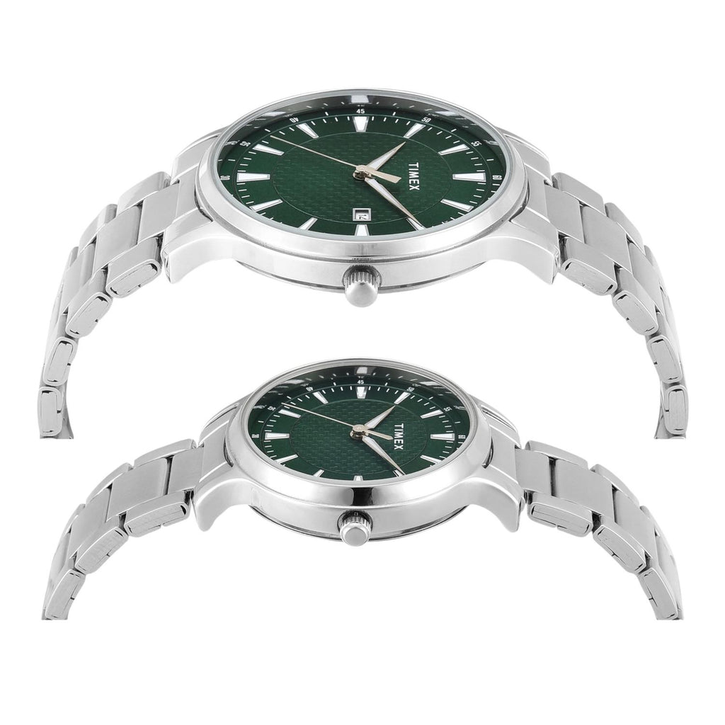Fashion Couple Quartz Green Dial Analog Stainless Steel Watch TW00PR321