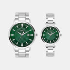 Fashion Couple Quartz Green Dial Analog Stainless Steel Watch TW00PR321