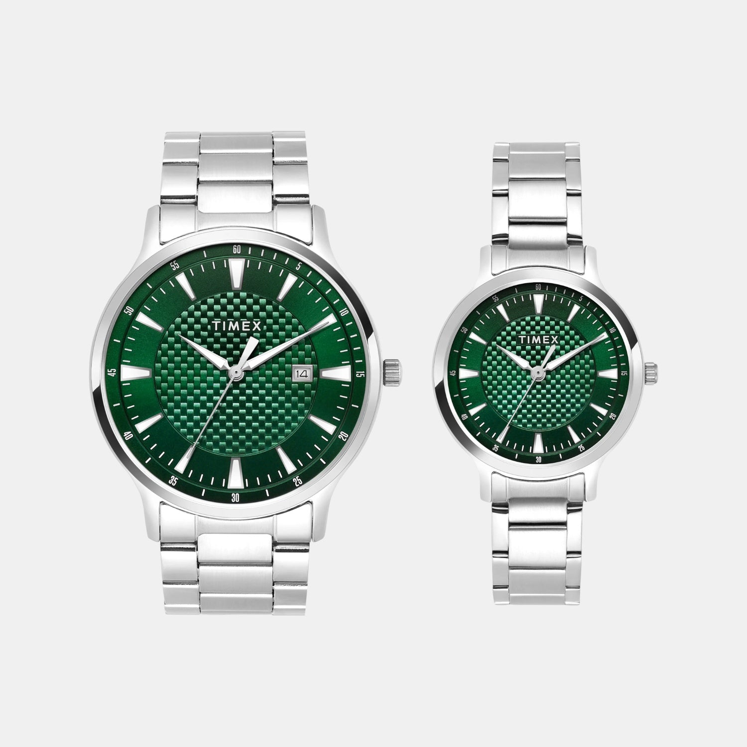Fashion Couple Quartz Green Dial Analog Stainless Steel Watch TW00PR321