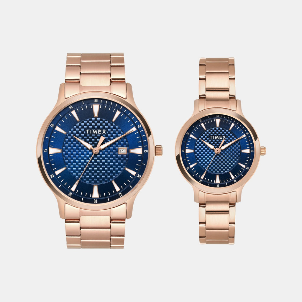 Fashion Couple Quartz Blue Dial Analog Stainless Steel Watch TW00PR322