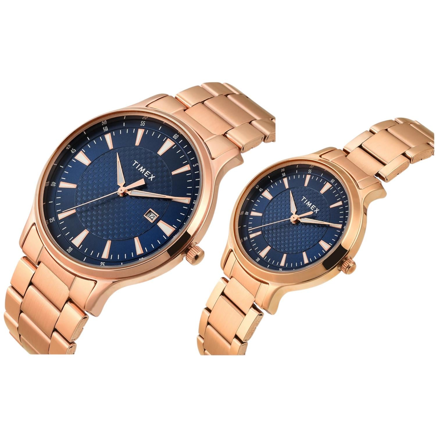 Fashion Couple Quartz Blue Dial Analog Stainless Steel Watch TW00PR322