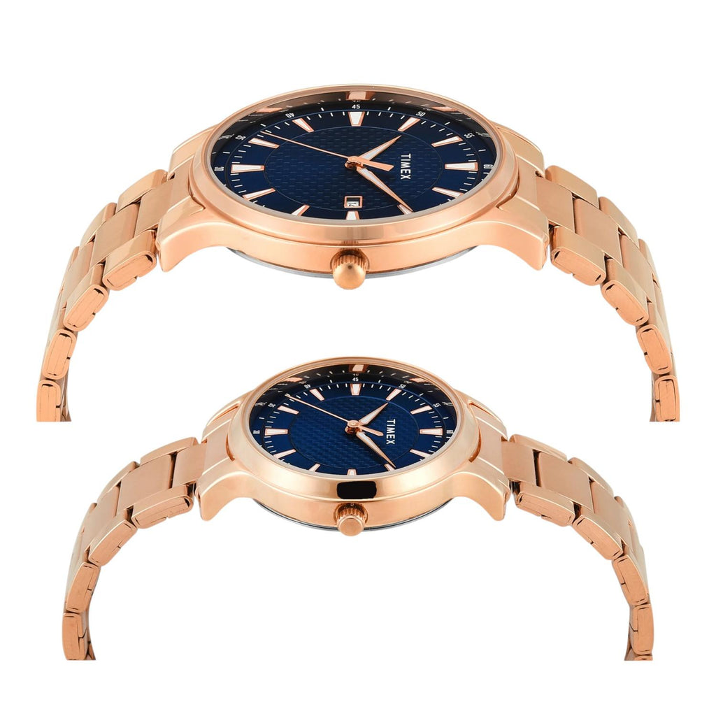 Fashion Couple Quartz Blue Dial Analog Stainless Steel Watch TW00PR322