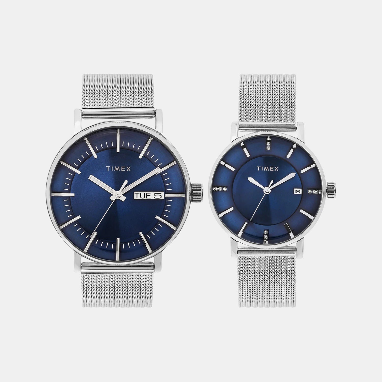 Fashion Couple Quartz Blue Dial Analog Stainless Steel Watch TW00PR323
