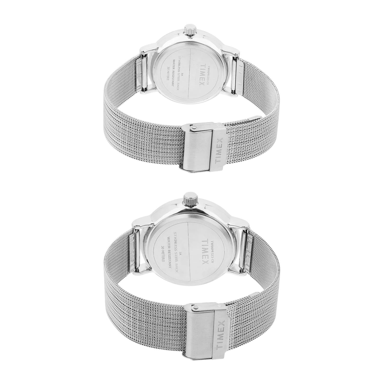 Fashion Couple Quartz Blue Dial Analog Stainless Steel Watch TW00PR323