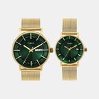 Fashion Couple Quartz Green Dial Analog Stainless Steel Watch TW00PR324