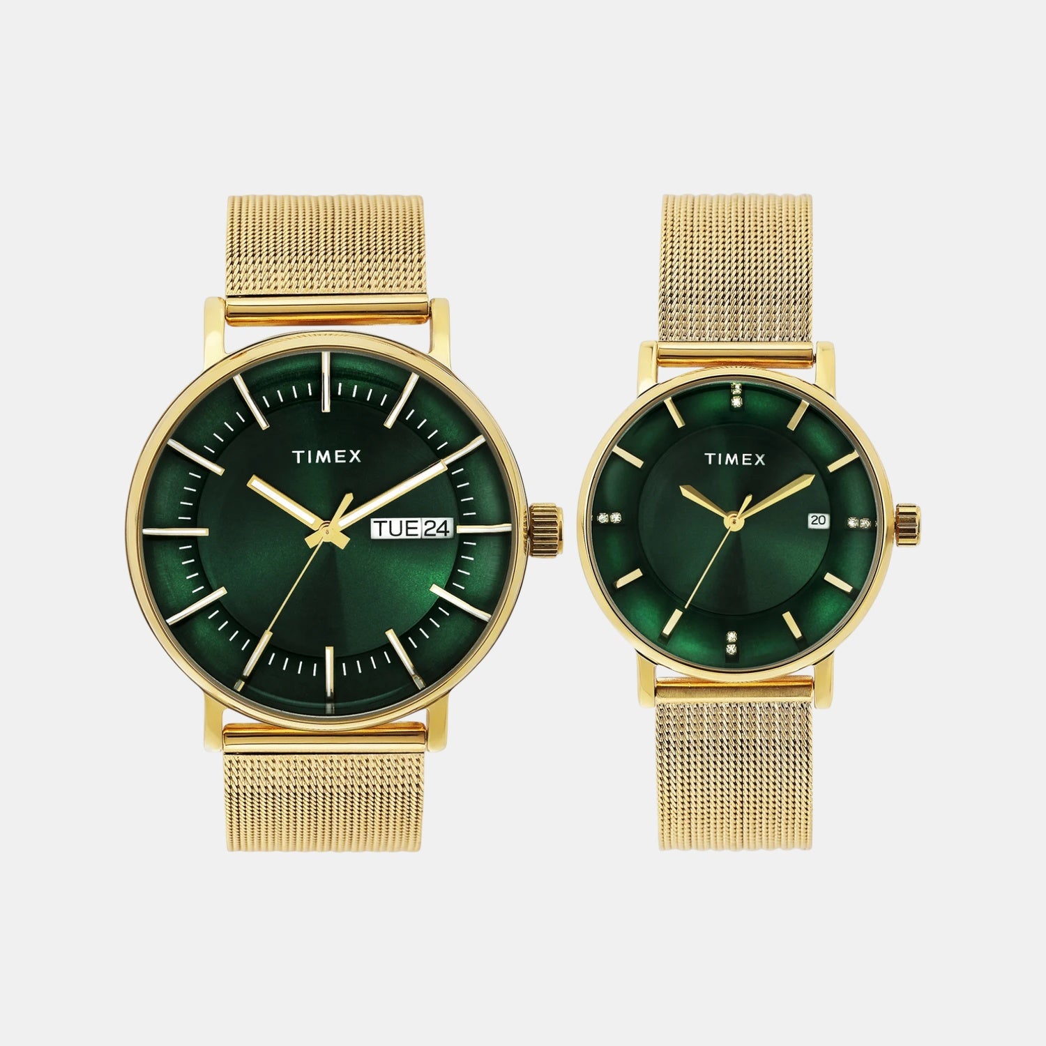 Fashion Couple Quartz Green Dial Analog Stainless Steel Watch TW00PR324