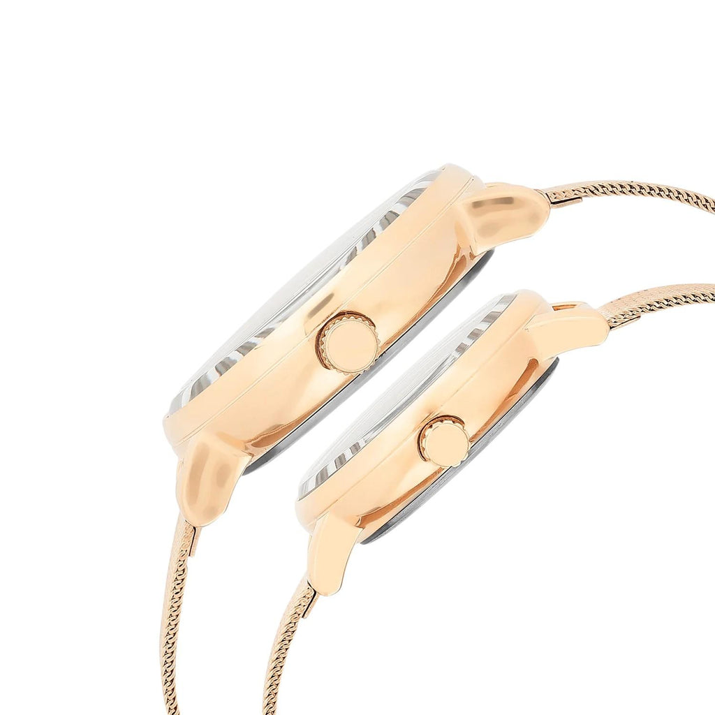 Fashion Couple Quartz Silver Dial Analog Stainless Steel Watch TW00PR325