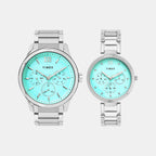 Fashion Couple Quartz Tiffany Blue Dial Multi-Function Stainless Steel Watch TW00PR326