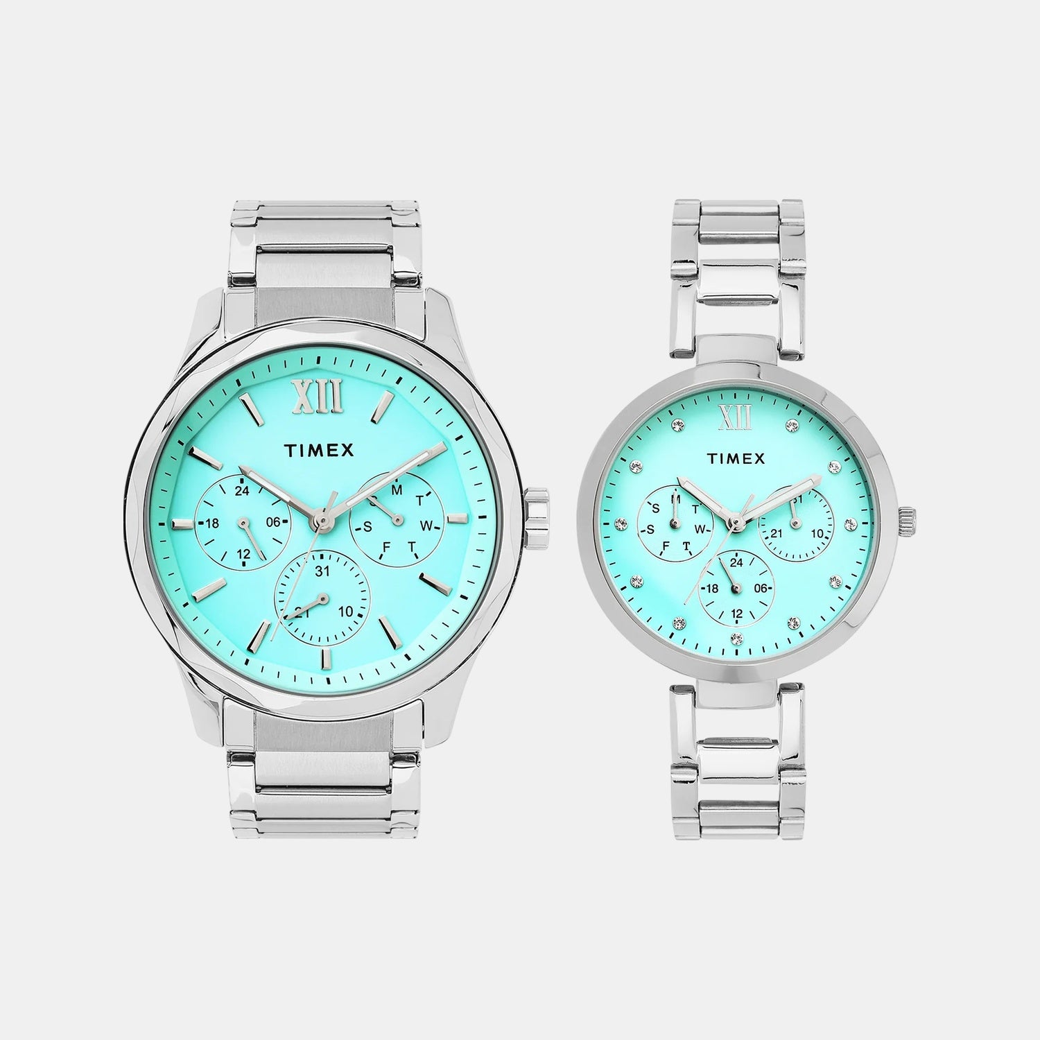 Fashion Couple Quartz Tiffany Blue Dial Multi-Function Stainless Steel Watch TW00PR326