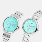 Fashion Couple Quartz Tiffany Blue Dial Multi-Function Stainless Steel Watch TW00PR326