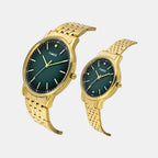 Fashion Couple Quartz Green Dial Analog Stainless Steel Watch TW00PR327