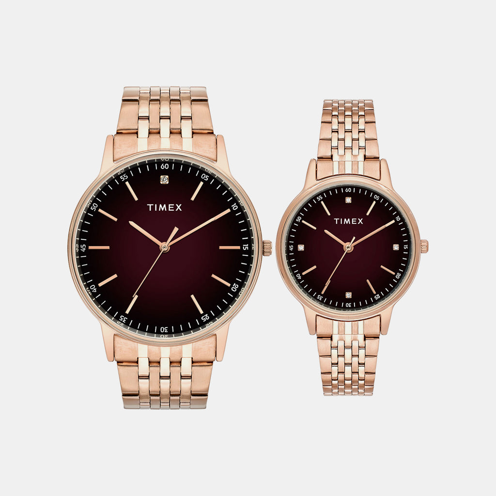 Fashion Couple Quartz Brown Dial Analog Stainless Steel Watch TW00PR328