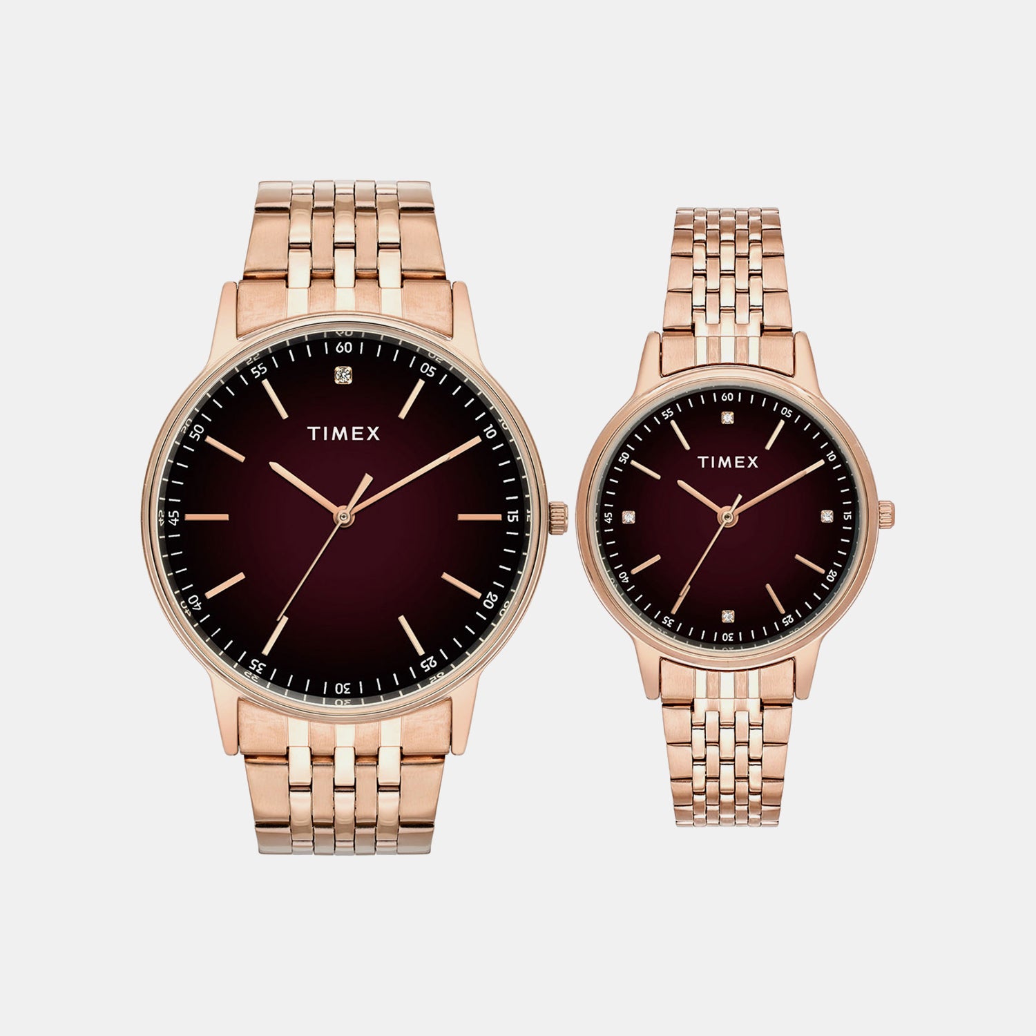 Fashion Couple Quartz Brown Dial Analog Stainless Steel Watch TW00PR328