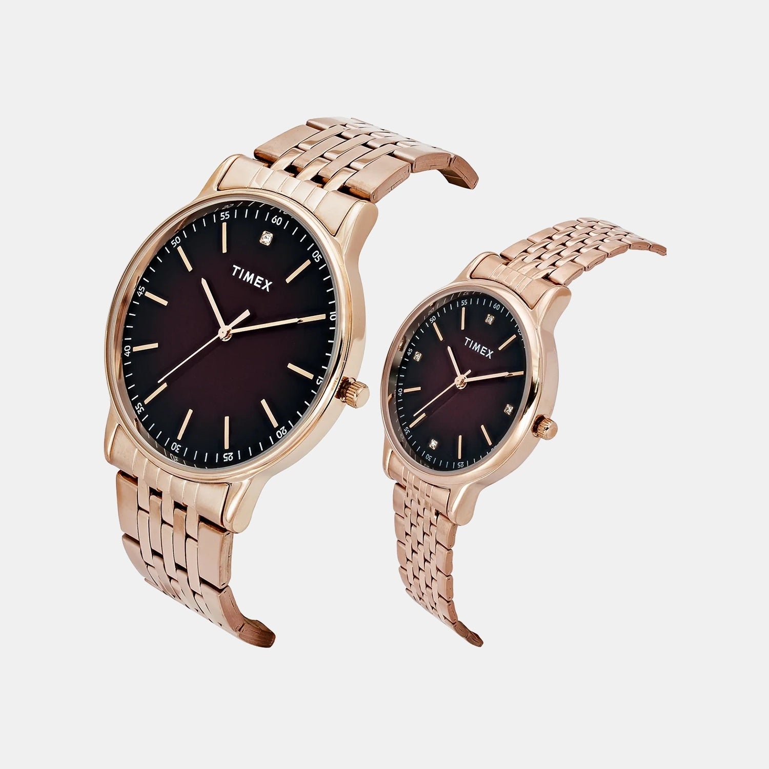 Fashion Couple Quartz Brown Dial Analog Stainless Steel Watch TW00PR328