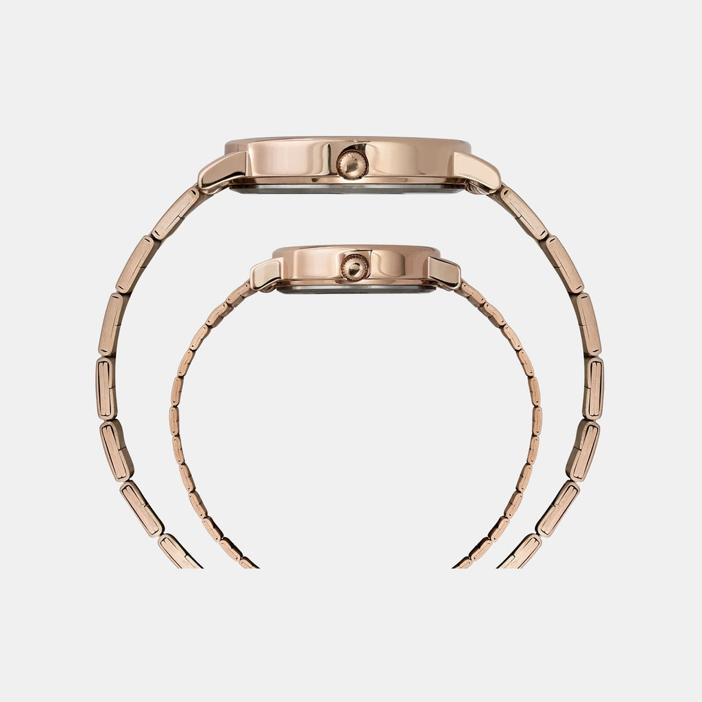 Fashion Couple Quartz Brown Dial Analog Stainless Steel Watch TW00PR328