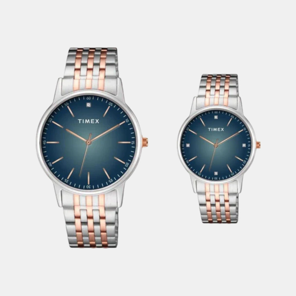 Fashion Couple Quartz Blue Dial Analog Stainless Steel Watch TW00PR330