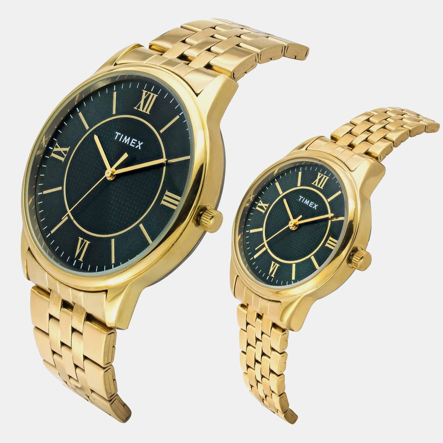 Fashion Couple Quartz Green Dial Analog Stainless Steel Watch TW00PR331
