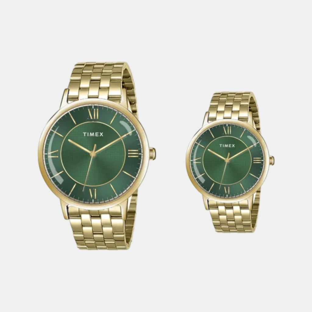 Fashion Couple Quartz Green Dial Analog Stainless Steel Watch TW00PR331