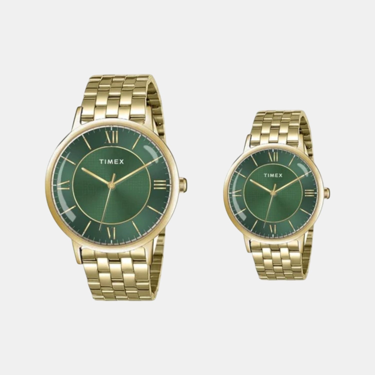 Fashion Couple Quartz Green Dial Analog Stainless Steel Watch TW00PR331
