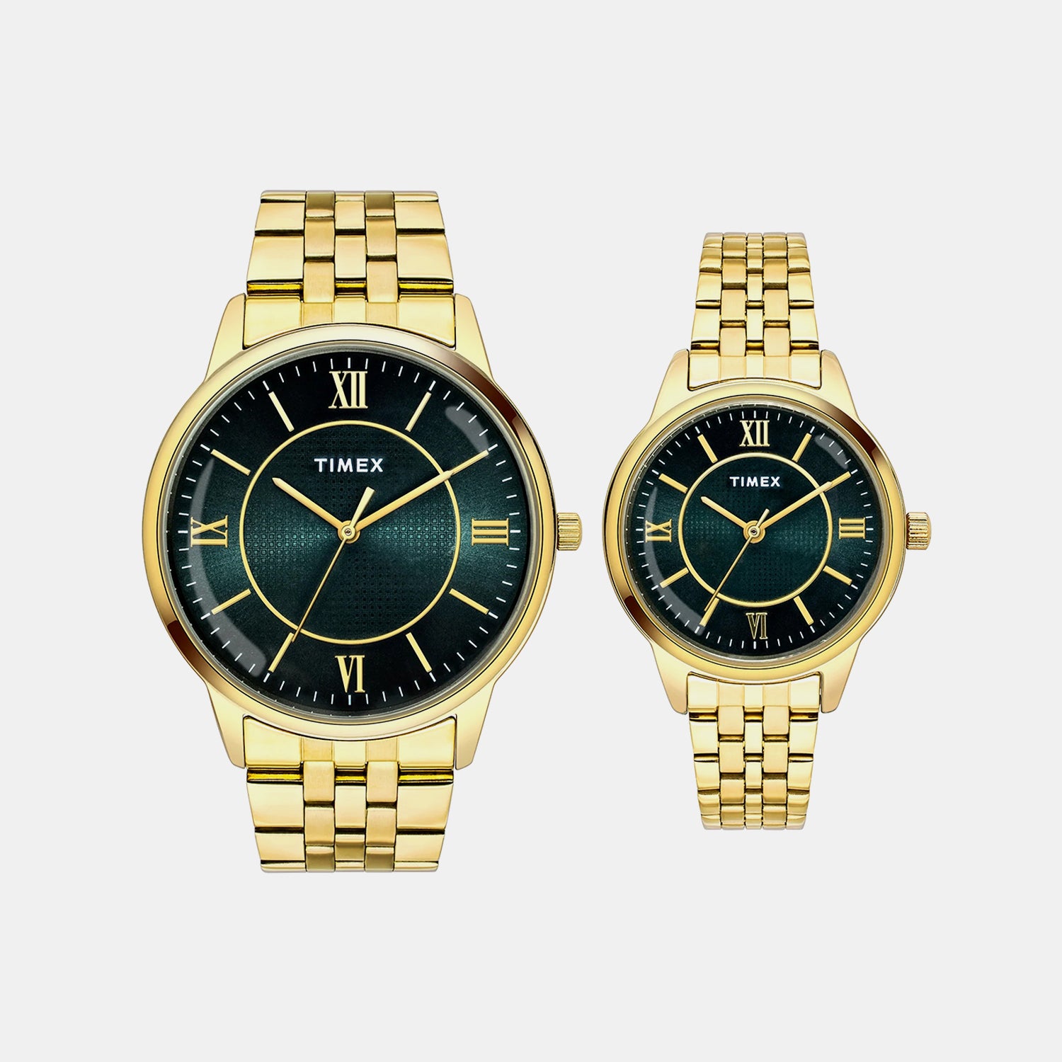 Fashion Couple Quartz Green Dial Analog Stainless Steel Watch TW00PR331