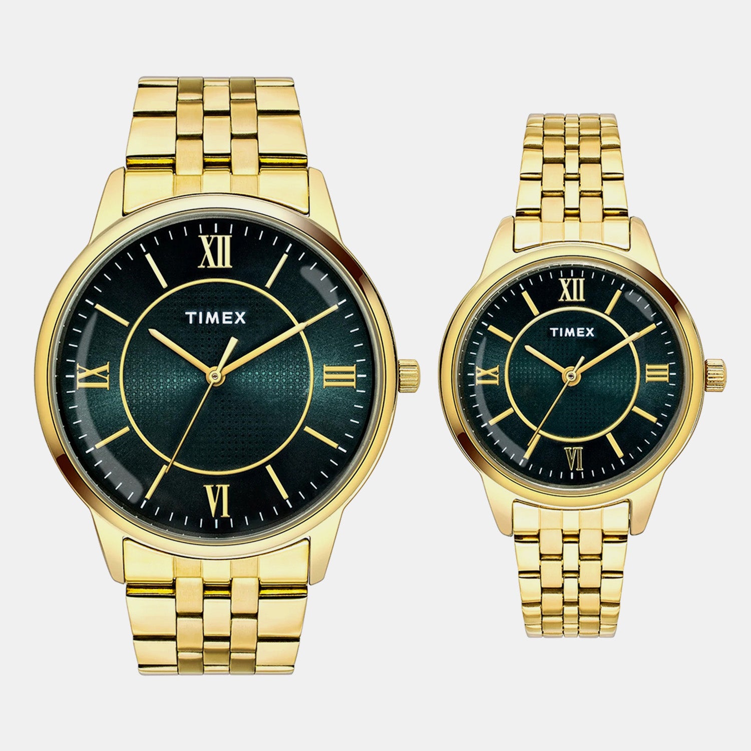 Fashion Couple Quartz Green Dial Analog Stainless Steel Watch TW00PR331
