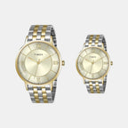 Fashion Couple Quartz Champagne Dial Analog Stainless Steel Watch TW00PR333