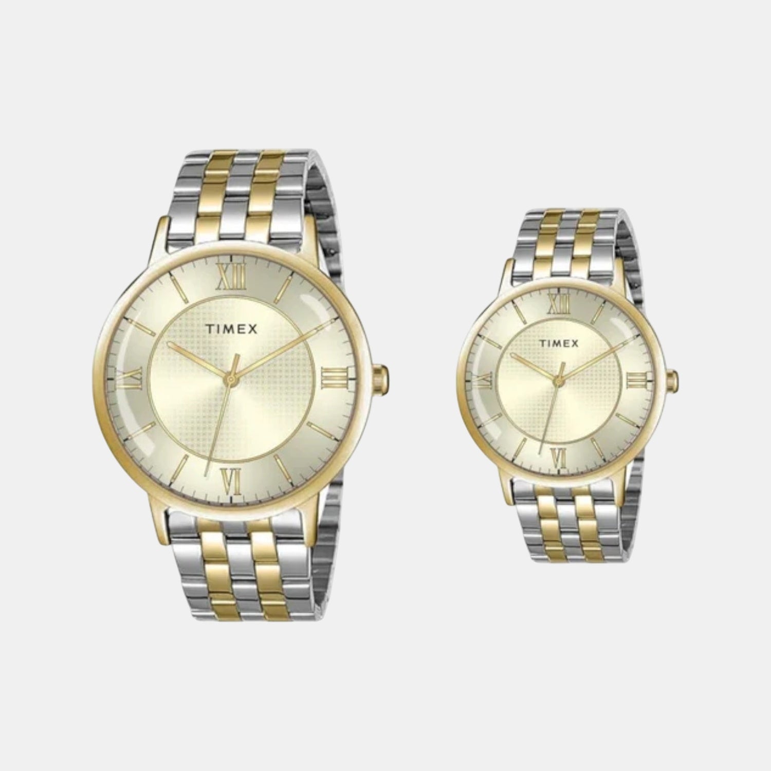 Fashion Couple Quartz Champagne Dial Analog Stainless Steel Watch TW00PR333