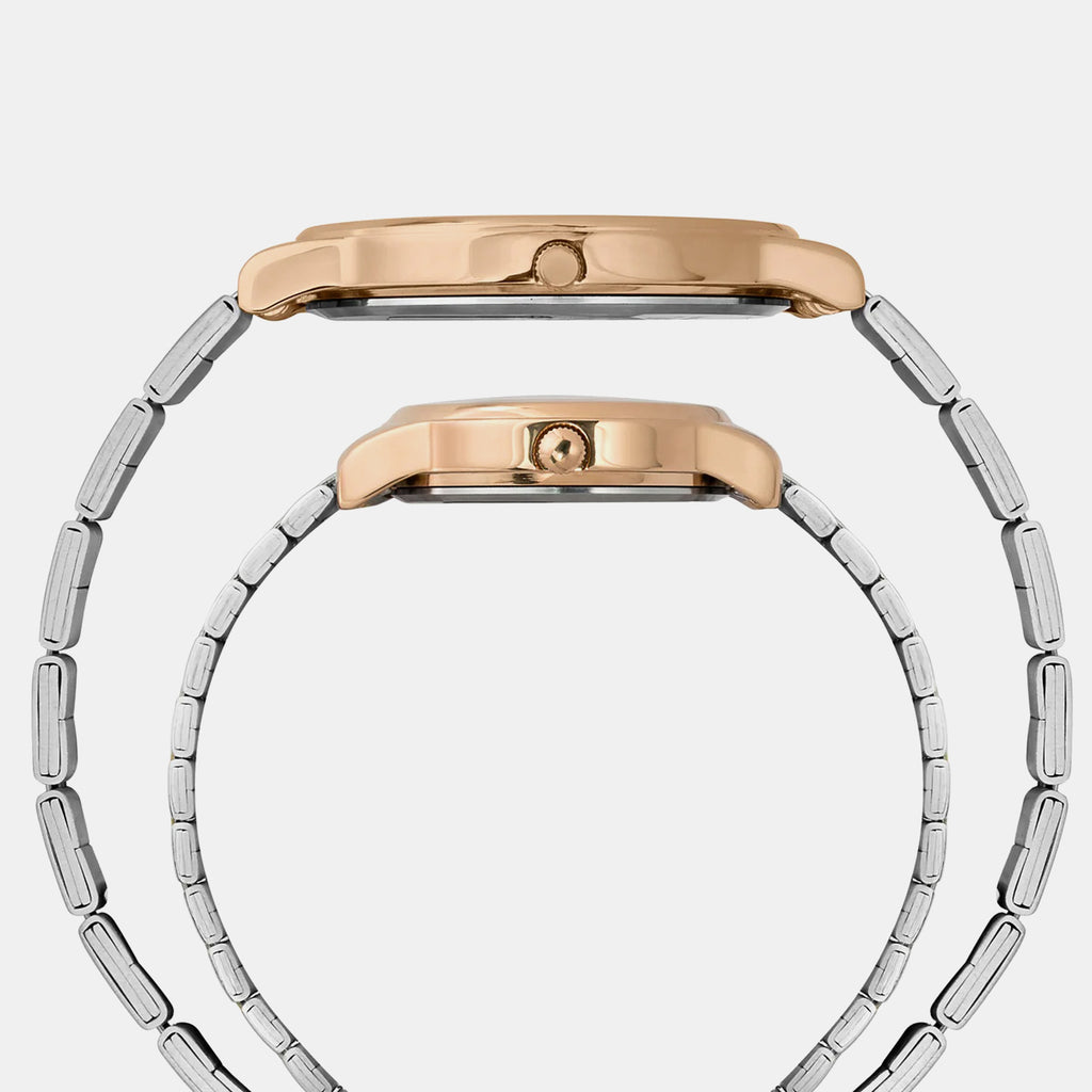 Fashion Couple Quartz Silver Dial Analog Stainless Steel Watch TW00PR334