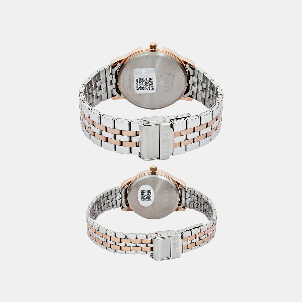 Fashion Couple Quartz Silver Dial Analog Stainless Steel Watch TW00PR334