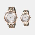 Fashion Couple Quartz Silver Dial Analog Stainless Steel Watch TW00PR334