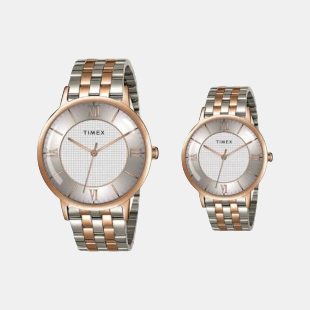 Fashion Couple Quartz Silver Dial Analog Stainless Steel Watch TW00PR334