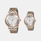 Fashion Couple Quartz Silver Dial Analog Stainless Steel Watch TW00PR334