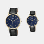 Fashion Couple Quartz Blue Dial Analog Leather Watch TW00PR335