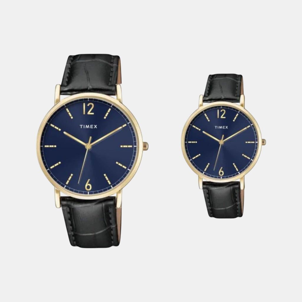 Fashion Couple Quartz Blue Dial Analog Leather Watch TW00PR335