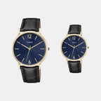 Fashion Couple Quartz Blue Dial Analog Leather Watch TW00PR335