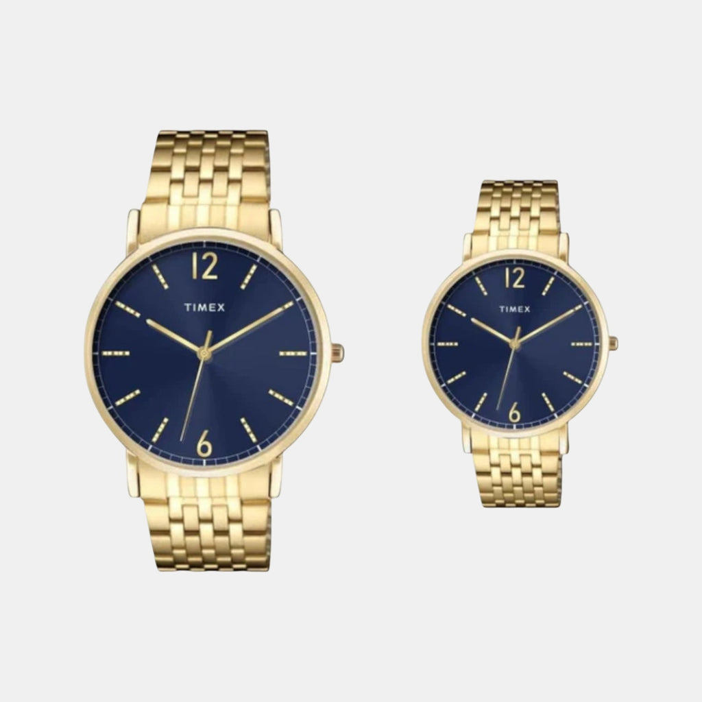 Fashion Couple Quartz Blue Dial Analog Stainless Steel Watch TW00PR337