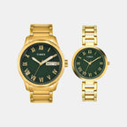 Fashion Couple Quartz Green Dial Analog Stainless Steel Watch TW00PR339
