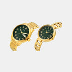 Fashion Couple Quartz Green Dial Analog Stainless Steel Watch TW00PR339