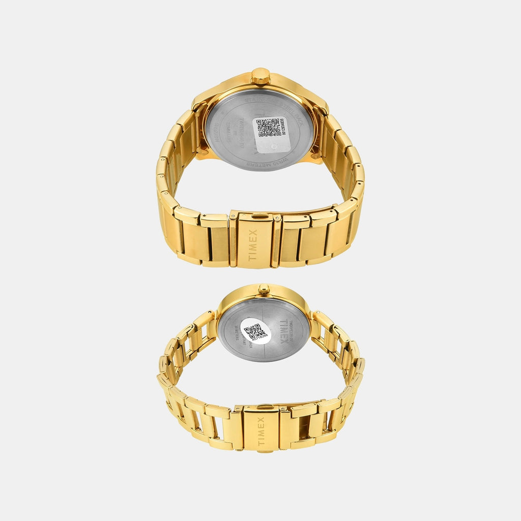 Fashion Couple Quartz Green Dial Analog Stainless Steel Watch TW00PR339