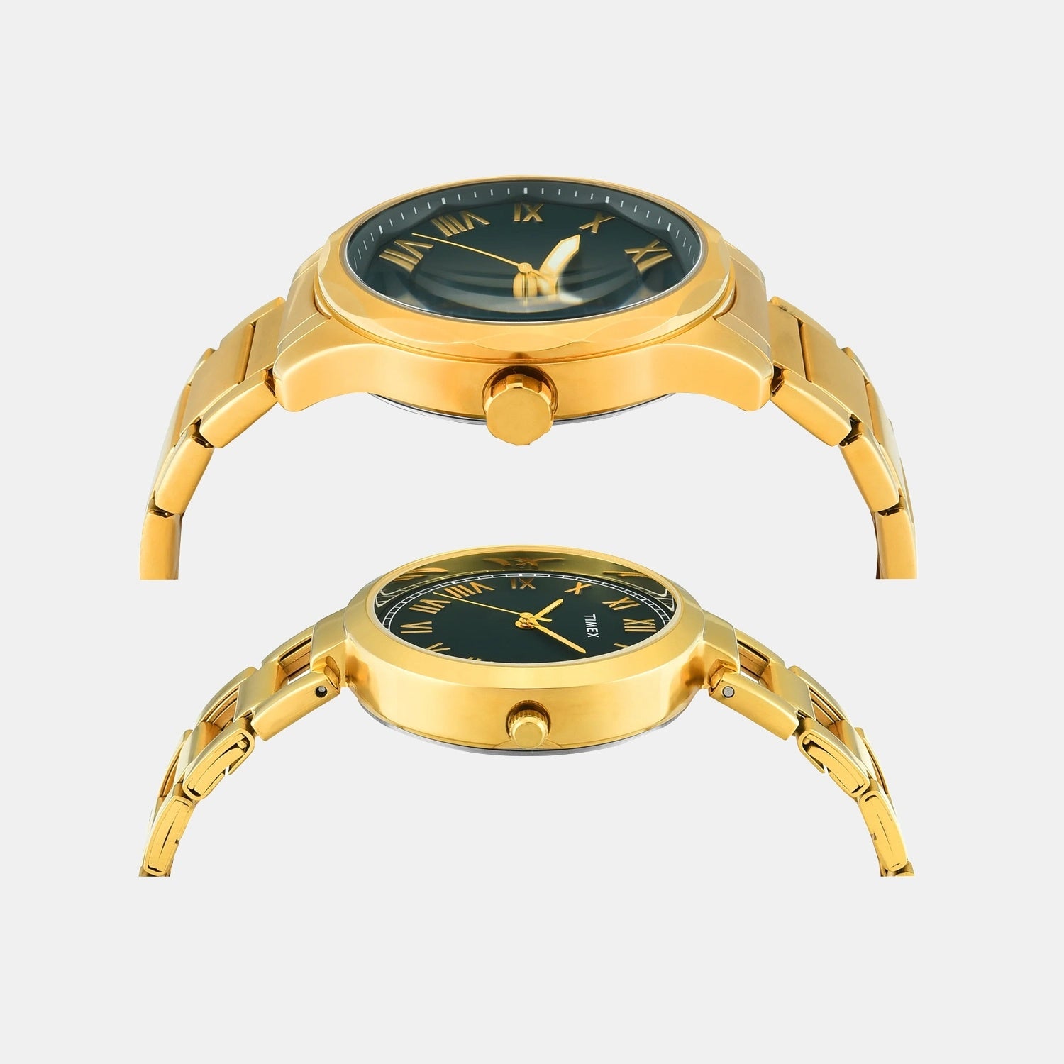 Fashion Couple Quartz Green Dial Analog Stainless Steel Watch TW00PR339