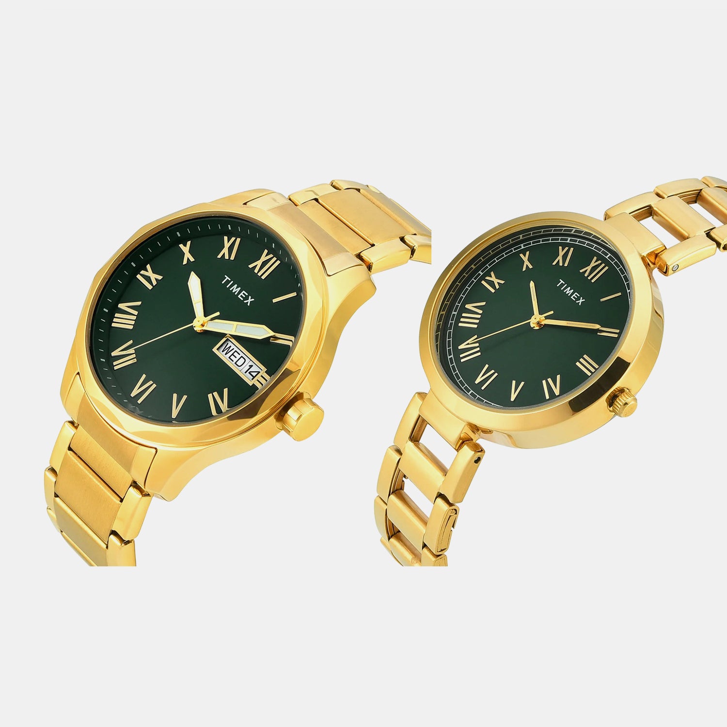 Fashion Couple Quartz Green Dial Analog Stainless Steel Watch TW00PR339