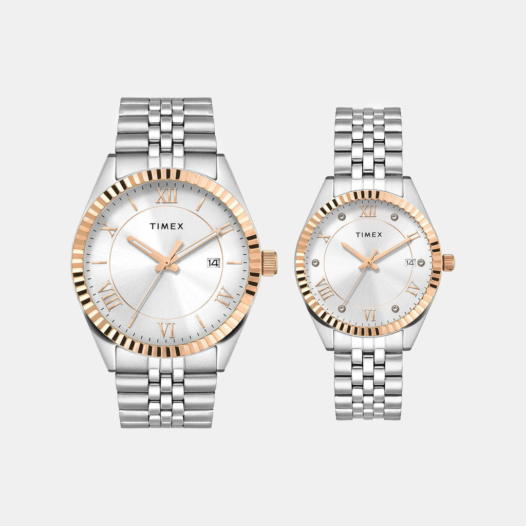 Trendline Couple Quartz Silver Dial Analog Stainless Steel Watch TW00PR343