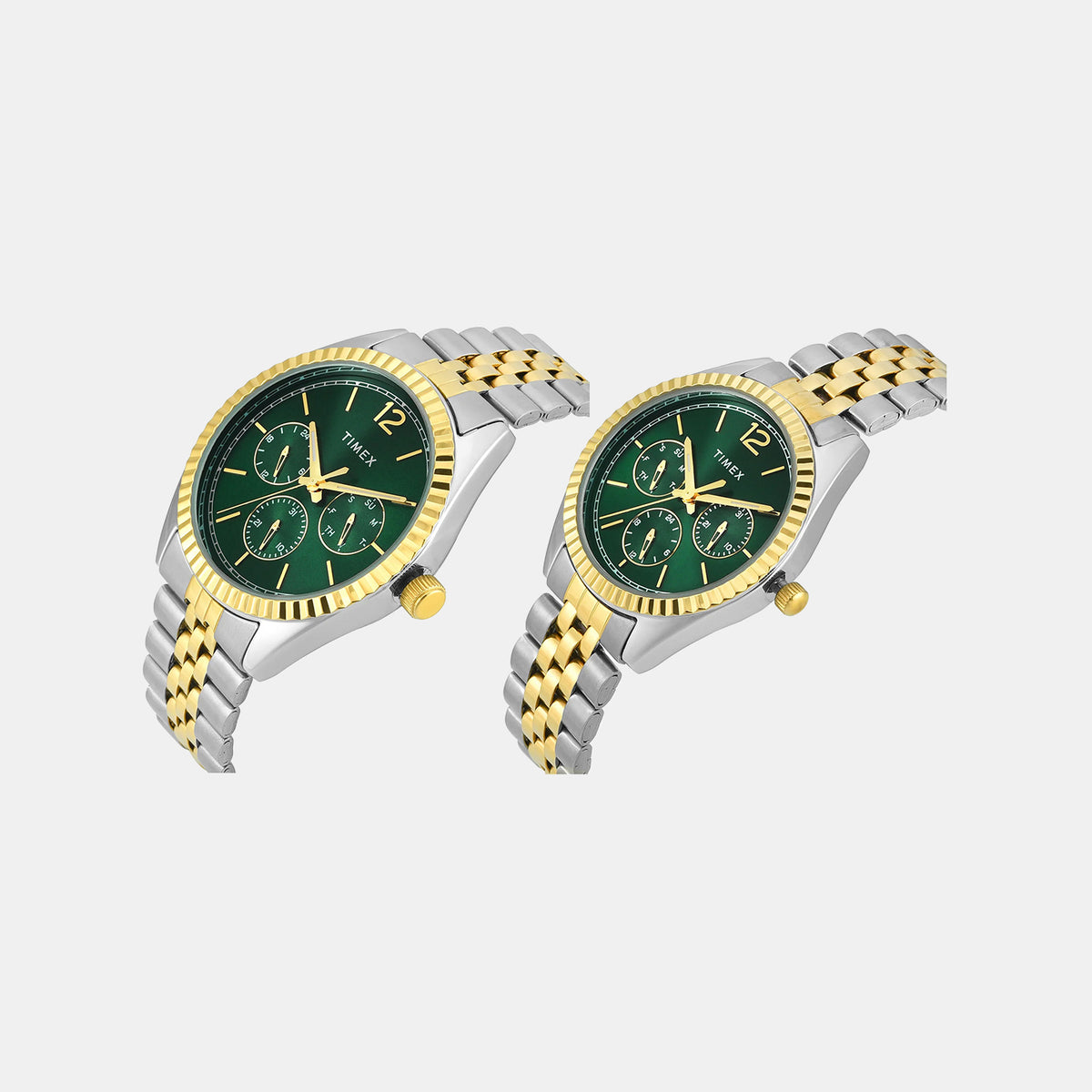 Trendline Couple Quartz Green Dial Multi-Function Stainless Steel Watch TW00PR347