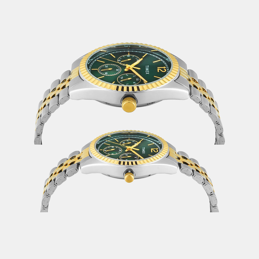 Trendline Couple Quartz Green Dial Multi-Function Stainless Steel Watch TW00PR347