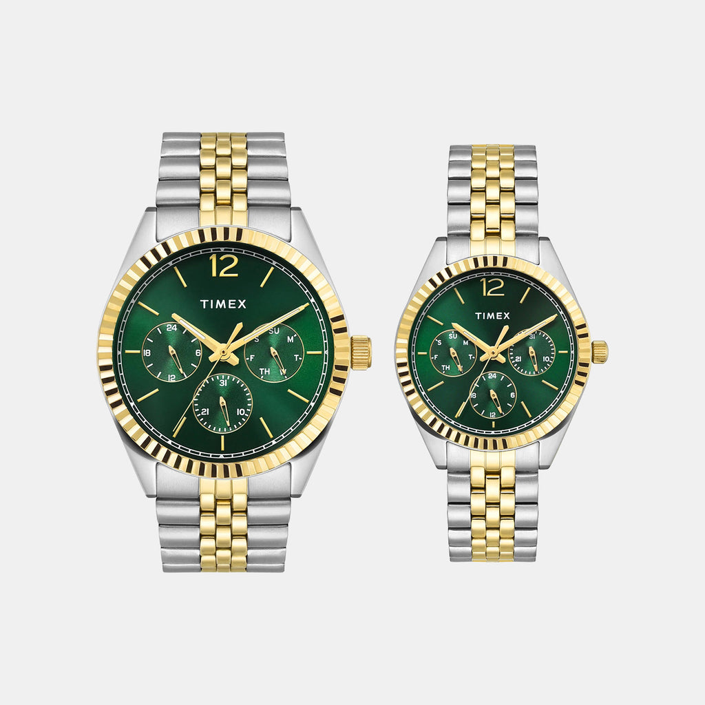 Trendline Couple Quartz Green Dial Multi-Function Stainless Steel Watch TW00PR347