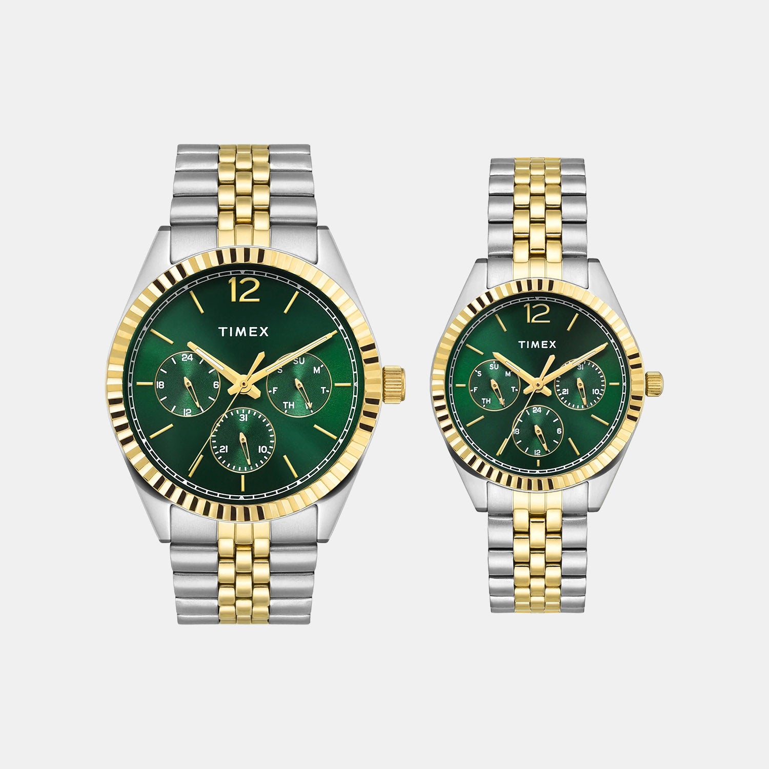 Trendline Couple Quartz Green Dial Multi-Function Stainless Steel Watch TW00PR347